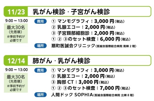 週末検診、乳がん検診