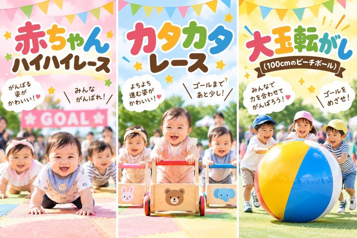 高槻住宅展示場 キッズ体験パーク ステージ ハイハイレース カタカタレース 大玉ころがし 